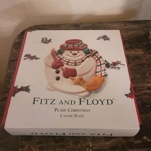 Fitz and Floyd Essentials Plaid Christmas Snowman Canape Plate